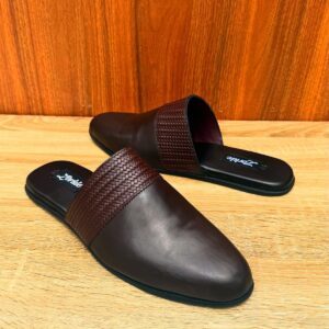 Brown Woven Leather Slides